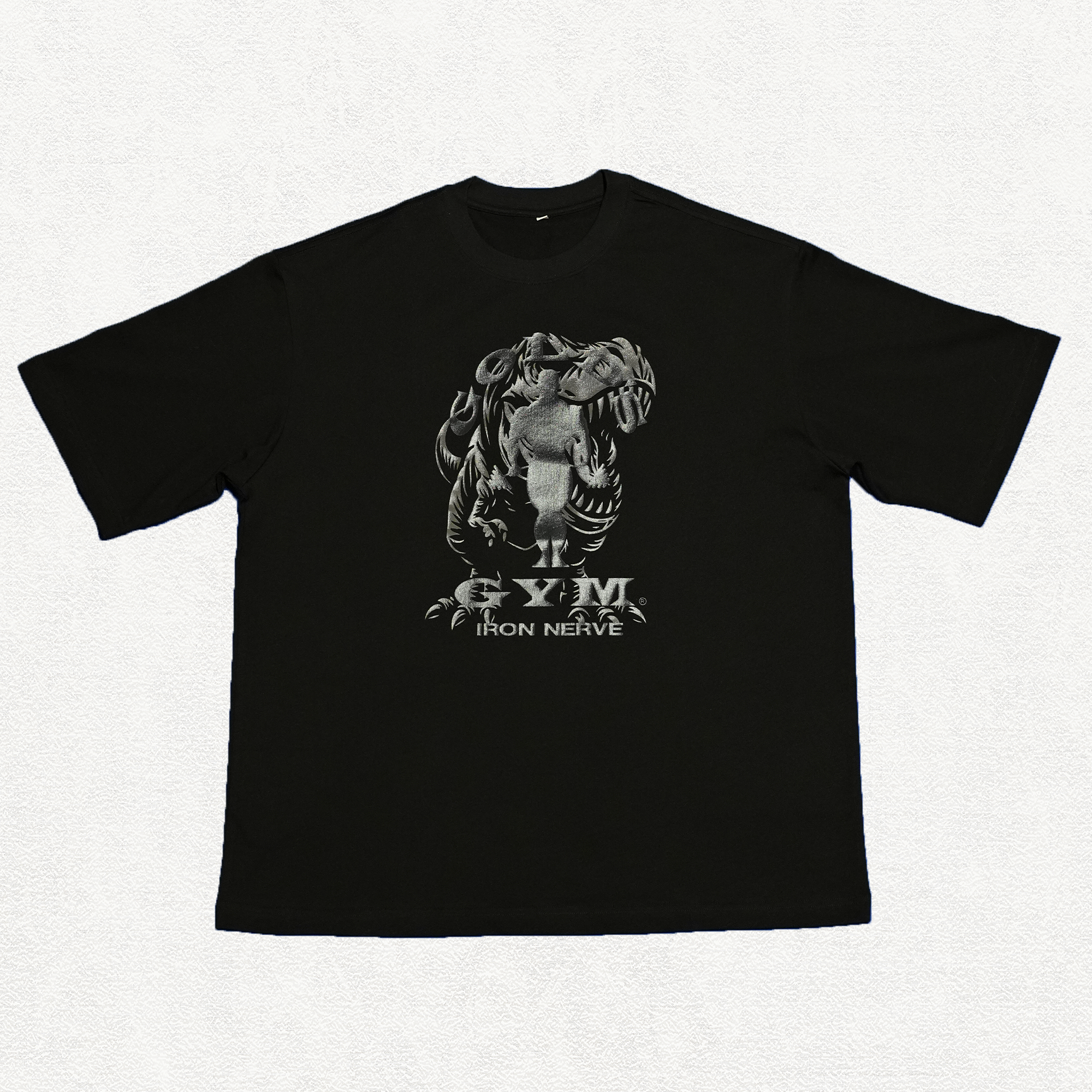 ゴールドジム　Iron Nerve コラボシャツ カーキ色 Lサイズ Tシャツ GOLD'S GYM × IRON NERVE COLLABORATION T-SHIRTS JURASSIC